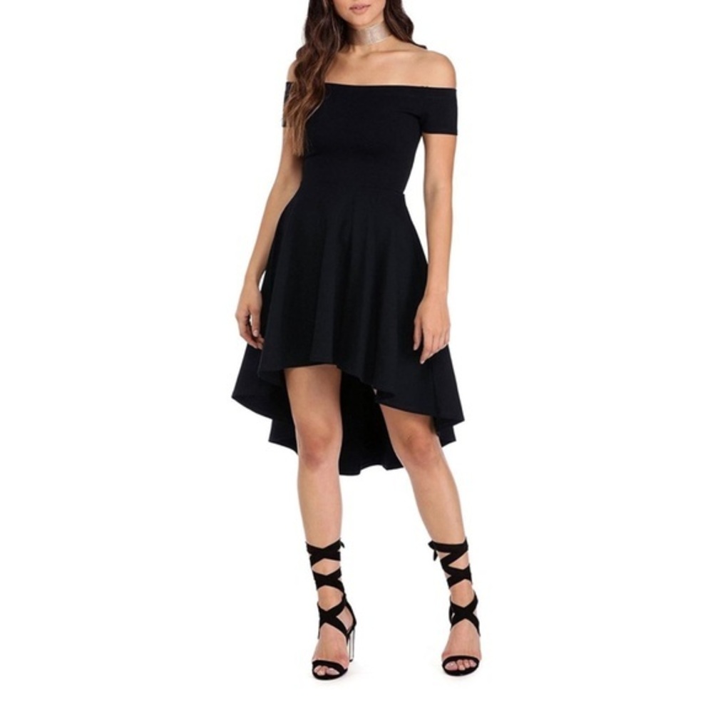 Sarin Mathews Womens Off Shoulder High Low Cocktail‎ Dress Black Size L